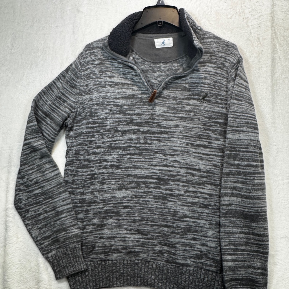 Kangol Sweater Mens Size Large Heathered Grey 1/4 Zip 100% Cotton Preppy
